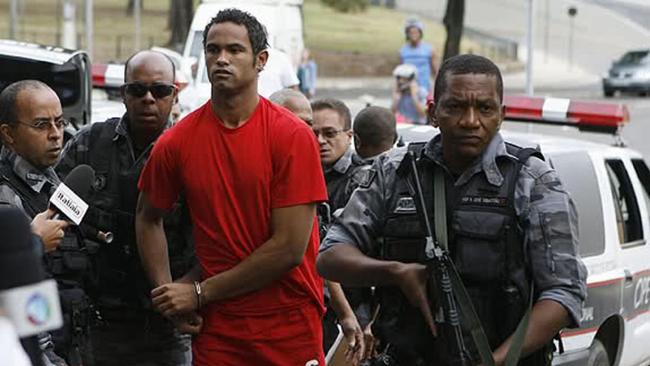 Former Flamengo goalkeeper Bruno Fernandes de Souza outside court in 2010.