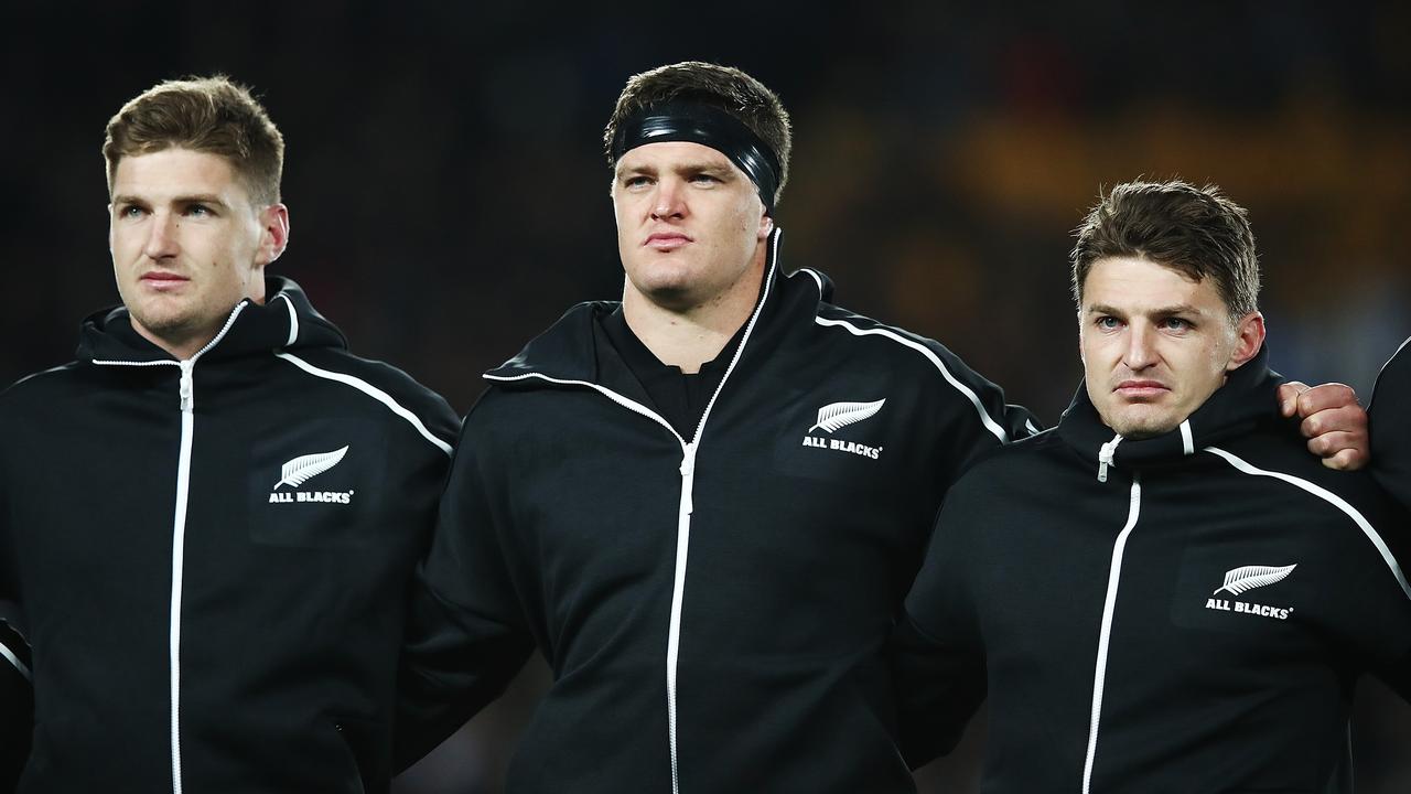 (L-R) Jordie Barrett, Scott Barrett, and Beauden Barrett will become just the second trio of brothers to play in a World Cup match.