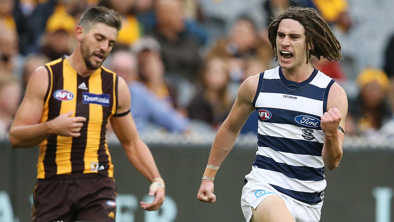 Gryan Miers was one of the crucial Geelong youngsters in Easter Monday’s win over Hawthorn. Photo: Michael Klein.