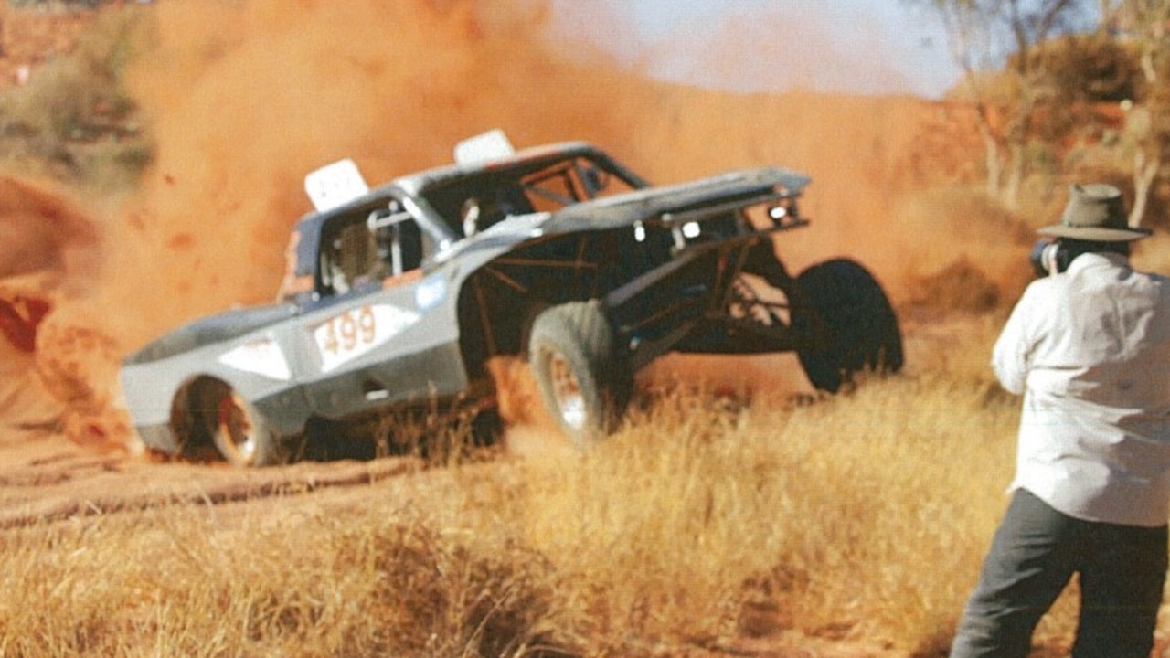 Trophy Truck #499 as it suffers suspension failure and heads towards Nigel Harris in the moments before his death at the 2021 Finke Desert Race. Picture: NT Courts