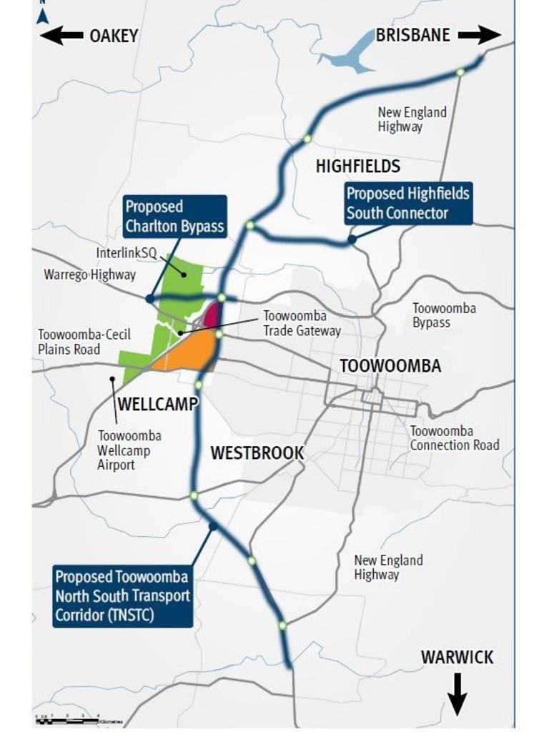 A map of the proposed Toowoomba North South Transport Corridor from the Queensland Department of Transport and Main Roads.