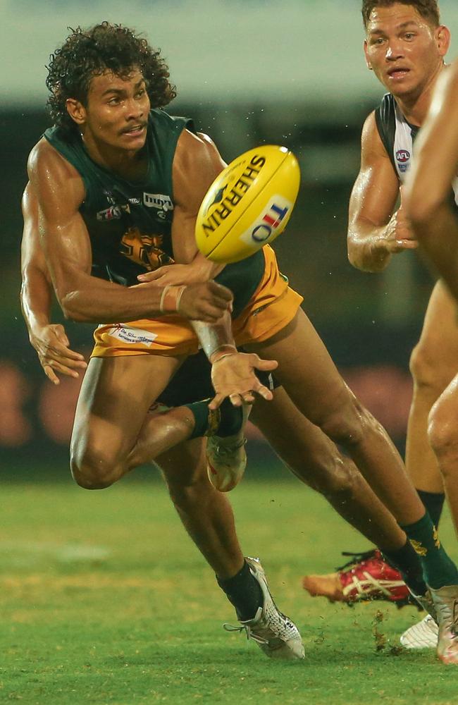 Joseph Salmon playing for St Mary’s against Palmerston in the NTFL. Picture: Glenn Campbell