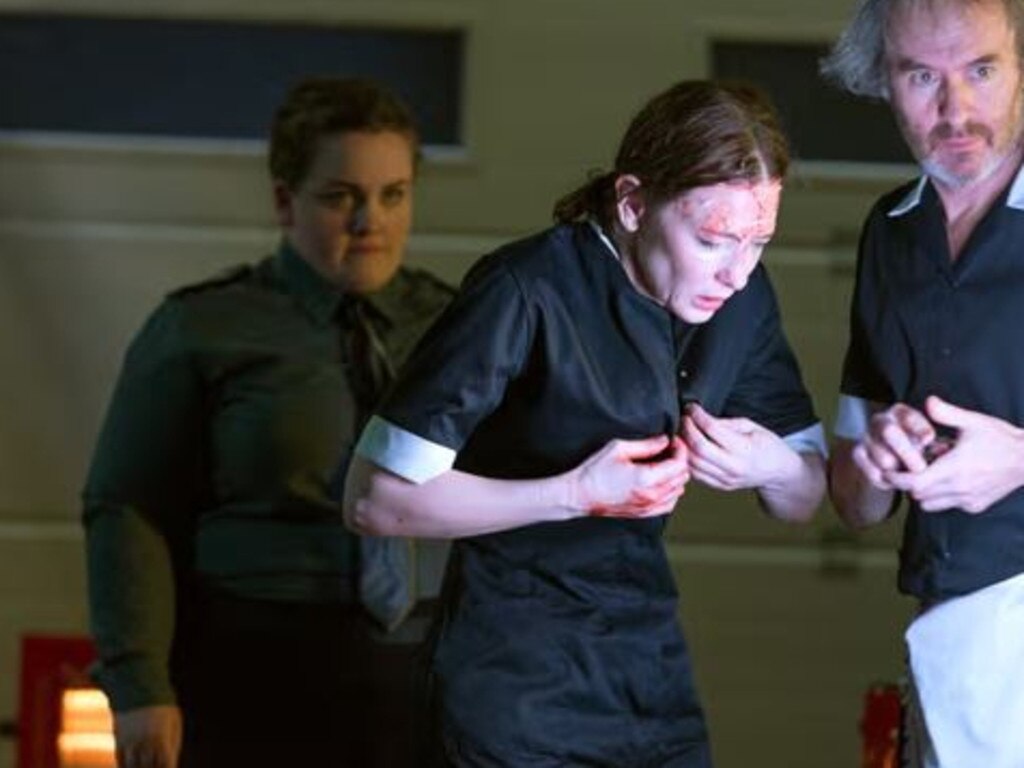 Jessica Gunning (L) and Cate Blanchett in the production of When We Have Sufficiently Tortured Each Other. Picture: National Theatre/Stephen Cummiskey