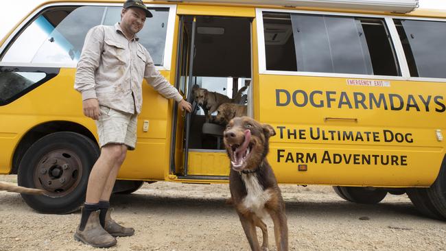 Owen Kelly, co-owner of Adelaide Dog Farm Days, takes dogs on adventurous days out. Picture: Brett Hartwig