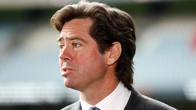 Outgoing AFL chief Gillon McLachlan this week showed his glass jaw when it comes to his advocacy of a Yes vote for the Voice to Parliament. Picture: Getty Images