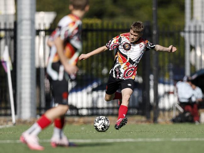 Taj Eldridge, U14 Boys NAIDOC Cup at Lake Macquarie Regional Football Facility. Picture: Michael Gorton