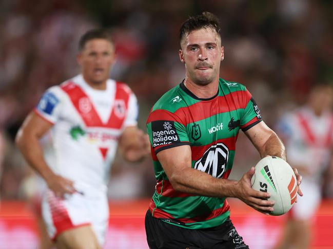 Lachlan Ilias was training with the Rabbitohs on Monday morning, and then carpooled with former Souths teammates to Wollongong the next day. Picture: Getty Images