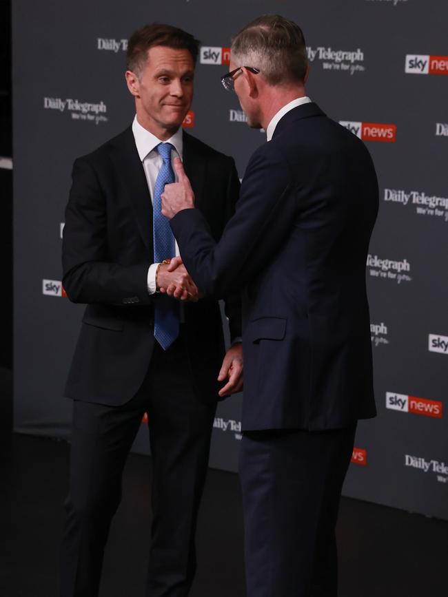 Both men wore dark suits and blue ties to Wednesday’s debate. Picture: Justin Lloyd.