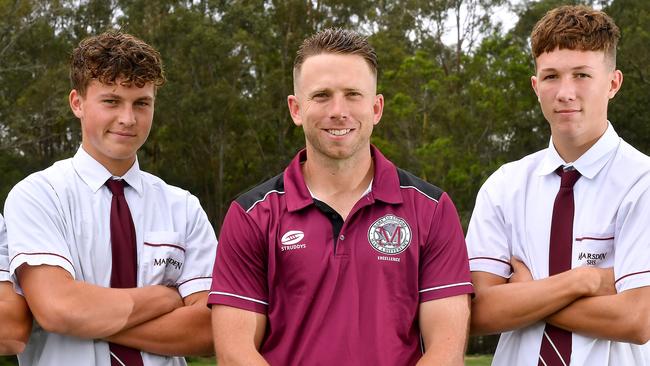 Marsden State High School coach Matthew Hartigan, middle, will have Coby Black and Saxon Innes leading the way in 2023. Picture, John Gass