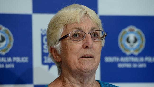 Dale McCauley’s sister Sandra Stokes speaks to the media. Picture: Mark Brake