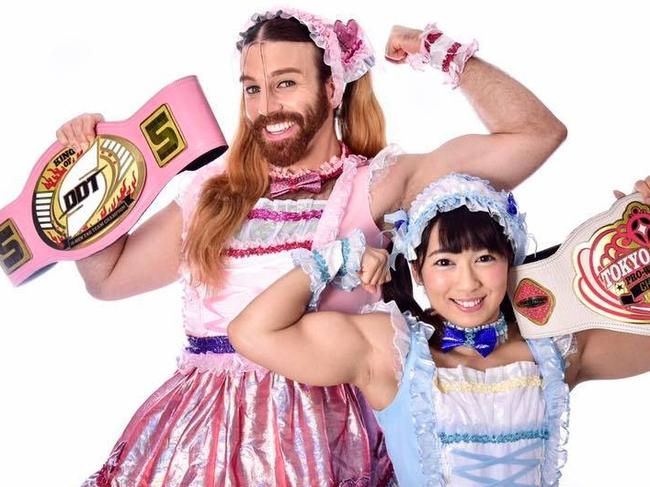 Richard Magarey as Ladybeard with Reika Saiki, in their bandcalled Deadlift Lolita.