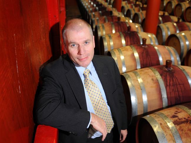 South Australian Wine Industry Association chief executive Brian Smedley in the barrel hall at Magill Estate Winery, SA. Picture: Alice Prokopec