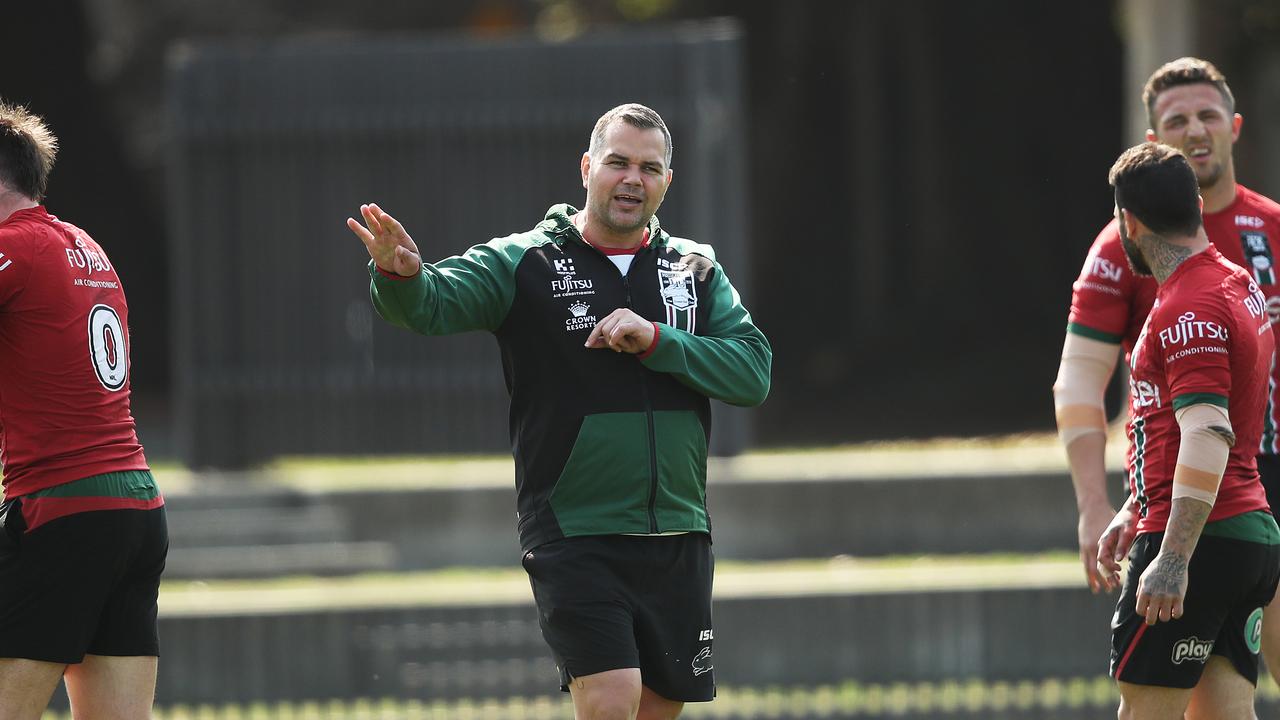 Anthony Seibold during Rabbitohs training at Redfern oval ahead of their semi final against the Dragons. Picture. Phil Hillyard