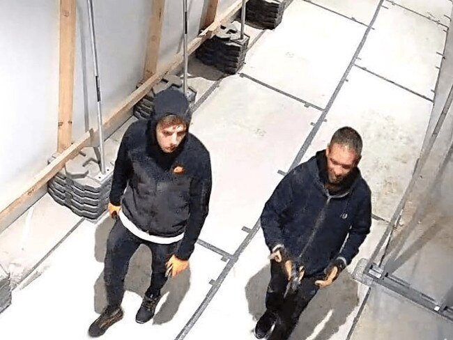 Police are looking to speak with these two men in relation to an alleged theft at a Wantirna South construction site last month.