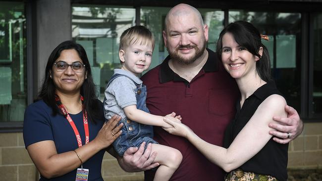Pediatric Neurologist Dr Trupti Jadhav with Nate Clelland and his parents Alex and Jess Clelland. Picture: Supplied