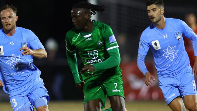 Ajak Riak in action for Bentleigh Greens against Sydney FC last season.