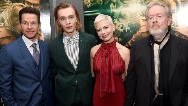 Mark Wahlberg, Charlie Plummer, Michelle Williams and Ridley Scott at the premiere of All The Money In The World