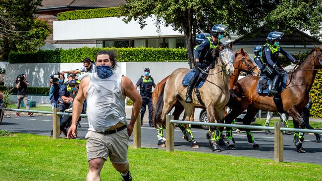 Freedom Day protesters at Elsternwick Park on Saturday. Picture: Jake Nowakowski