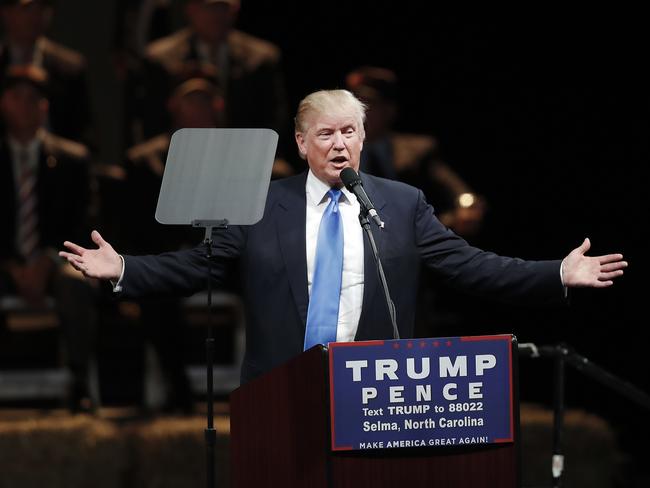 Republican presidential candidate Donald Trump gestures as he speaks during a campaign rally. Picture: AP/John Bazemore