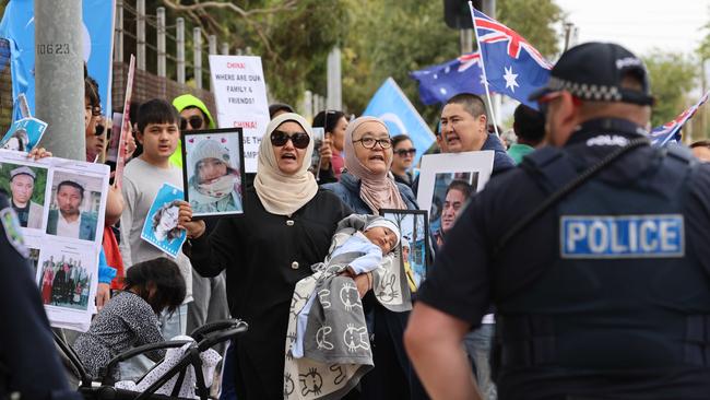 Protesters outside the Chinese Consulate-General in Findon. Picture: Russell Millard