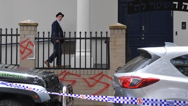 The alleged anti-Semitic attack on the Newtown Synagogue on January 11. Picture: NewsWire / Simon Bullard.