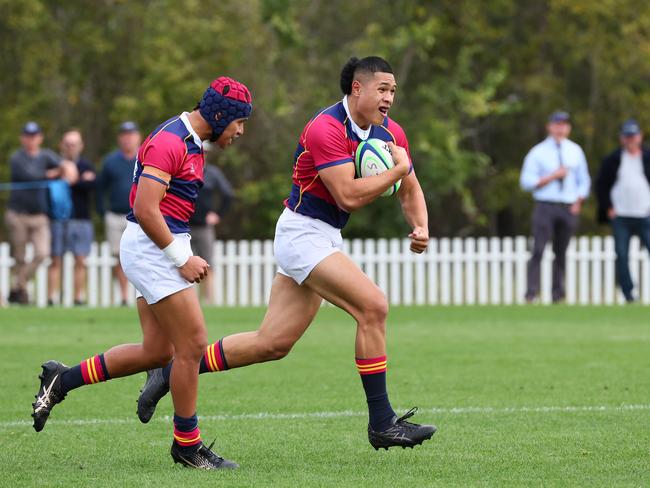 Action from the GPS rugby round 1 match between Churchie and Brisbane State High. Pictured is BrisbaneÃs Dirhys Sefoe. Picture: Tertius Pickard