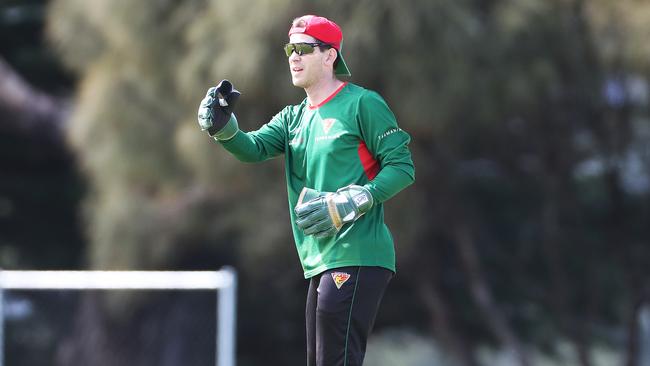 Tim paine warms up before the second XI game against South Australia game at Lindisfarne in Hobart. Picture Nikki Davis-Jones