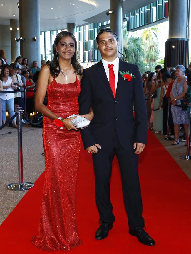 Janet Brady and Hezekiah Fourmile arrive at the Trinity Bay High School formal evening, held at the Cairns Convention Centre. Picture: Brendan Radke