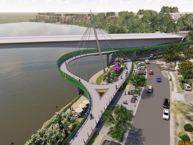 Artist's impression of Stage E of the Veloway bikeway at Lower River Terrace, Kangaroo Point