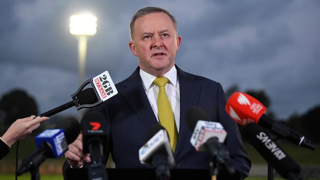 Anthony Albanese speaks to media at Henson Park in Marrickville, in his seat of Grayndler in Sydney on Wednesday. Picture: AAP/Joel Carrett