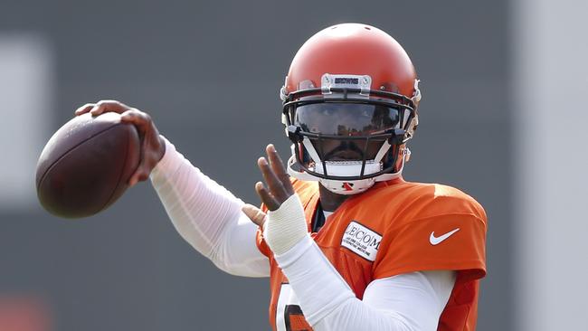 Cleveland Browns quarterback Tyrod Taylor throws during an NFL football team practice. Picture: AP