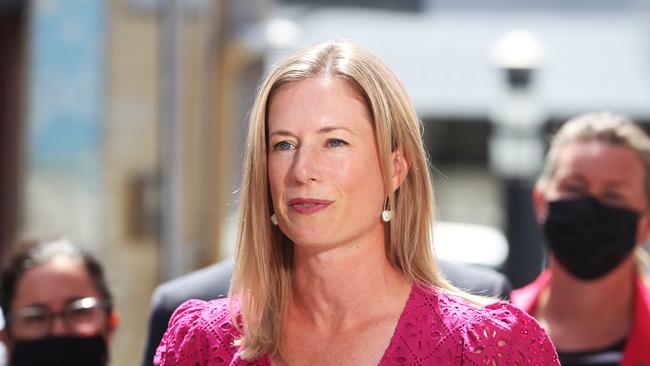 Labor leader Rebecca White in relation to Covid issues with Hobart business owners. Picture: Nikki Davis-Jones