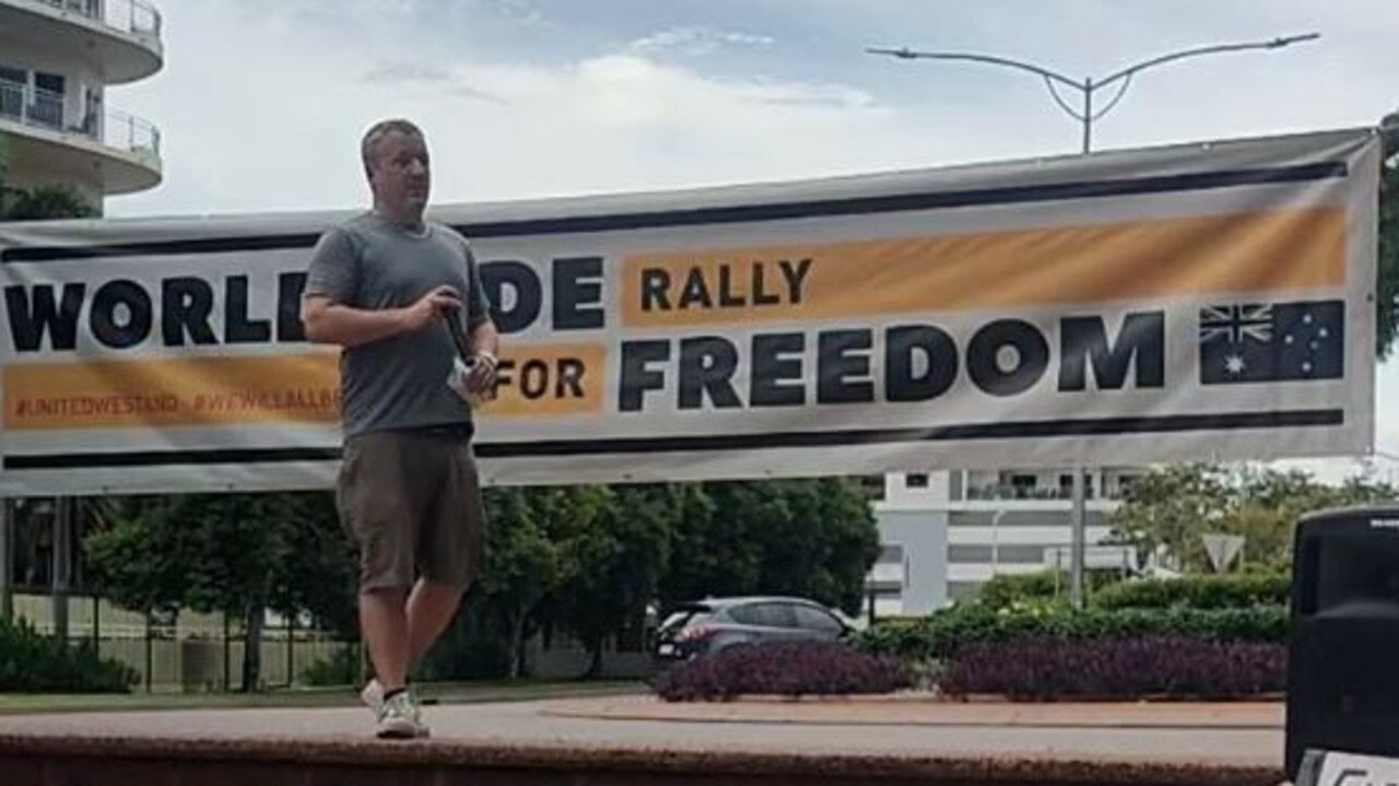 CLP vice president Jed Hansen at the Worldwide Rally for Freedom in Darwin's CBD on Saturday, January 22 2022. Picture: Facebook