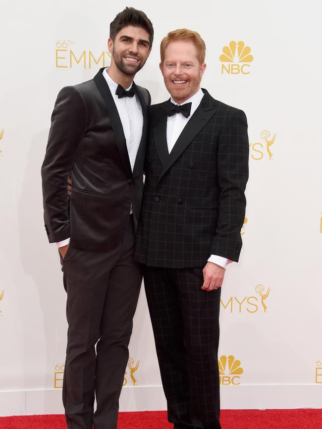 Justin Mikita and Jesse Tyler Ferguson attend the 66th Annual Primetime Emmy Awards.