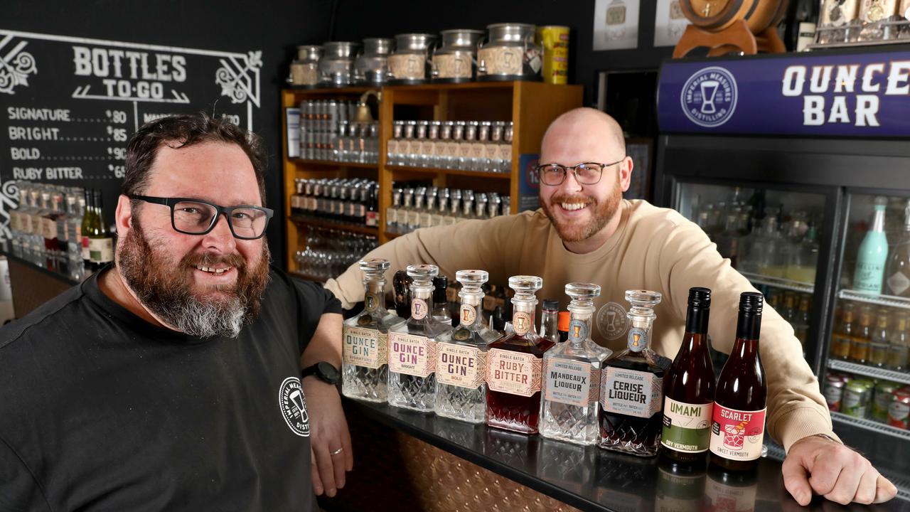 Chris Jones and David Danby, makers of Ounce Gin, at their distillery in Thebarton. Picture: Dean Martin