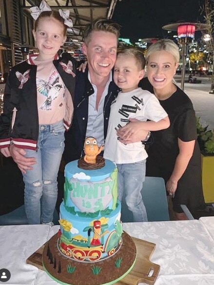 Jacenko with husband Oliver Curtis, daughter Pixie and son Hunter at his fifth birthday dinner in May this year. (Picture: Instagram/roxyjacenko)