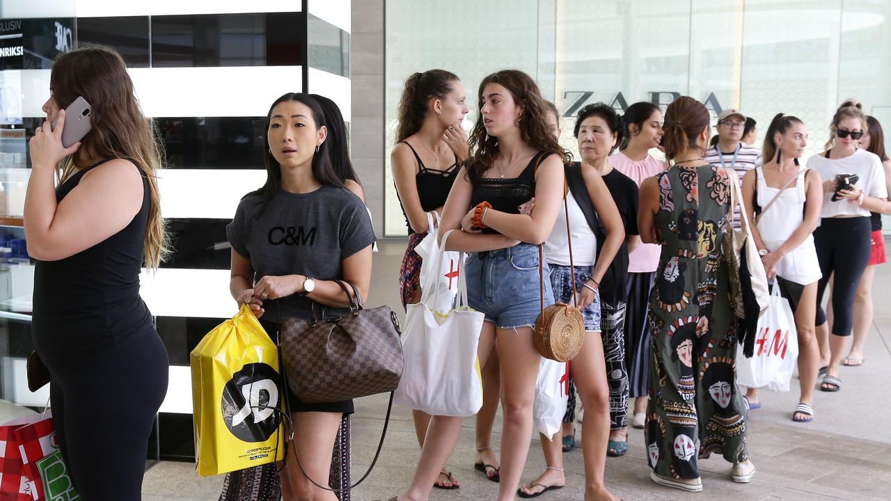 Lining up at Sephora. Shoppers at the Boxing Day sales at Pacific Fair in Broadbeach. Picture: Tertius Pickard.