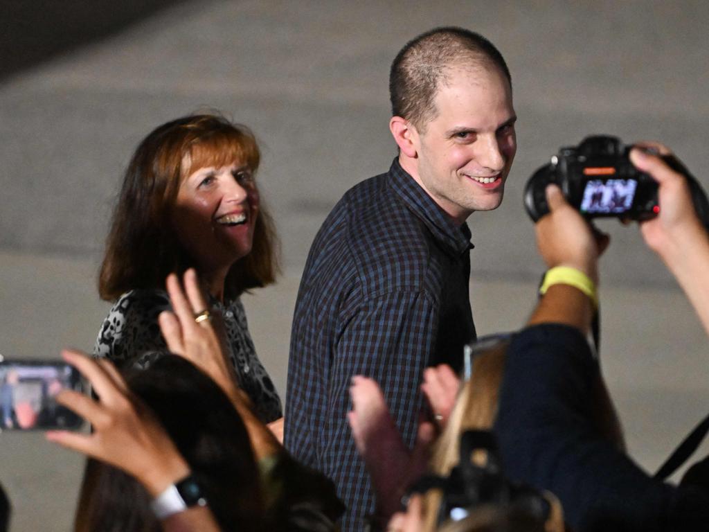 US journalist Evan Gershkovich followed by his mother Ella Milman. Picture: AFP