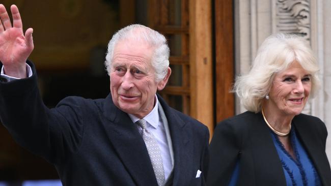 LONDON, ENGLAND - JANUARY 29:  King Charles III with Queen Camilla leaves The London Clinic on January 29, 2024 in London, England. The King has been receiving treatment for an enlarged prostate, spending three nights at the London Clinic and visited daily by his wife Queen Camilla.  (Photo by Karwai Tang/WireImage)