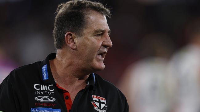 MELBOURNE , AUSTRALIA. March 30, 2024.  AFL Round 3. Essendon vs St Kilda at Marvel Stadium.   Ross Lyon, Senior Coach of the Saints    . Pic: Michael Klein