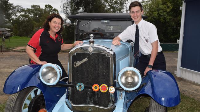 VINTAGE LOOK: The 1927 Oldsmobile Wade Anderson is sitting in drove him to the St John's Formal on Friday, as part of a Roma Historical Motor Club run organised by Karen Dawes.