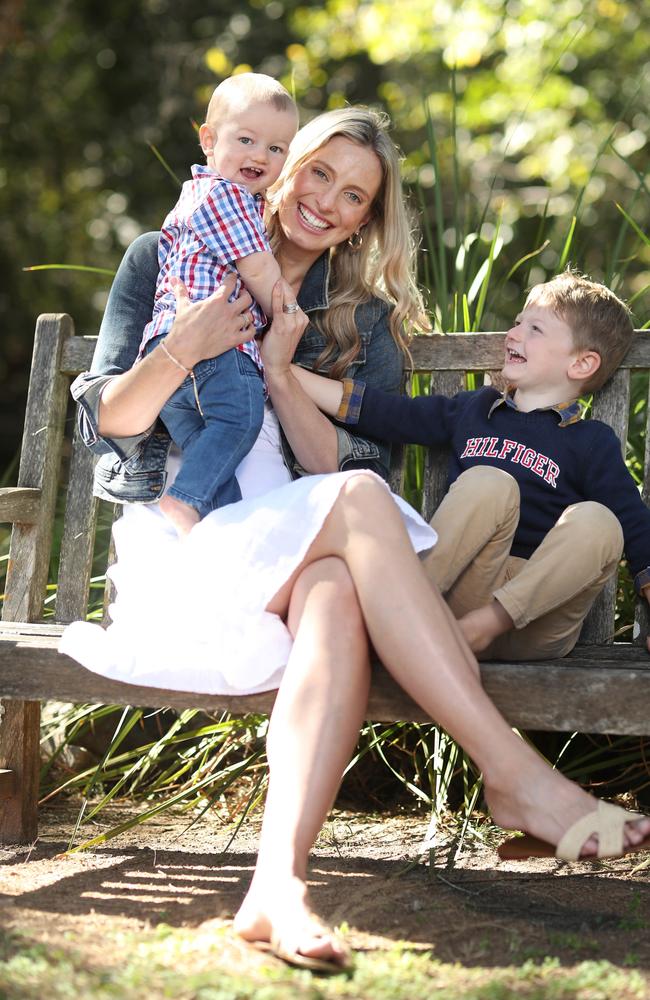 Laura Geitz at home with sons Barney 3 and Frank 1. Pic Peter Wallis