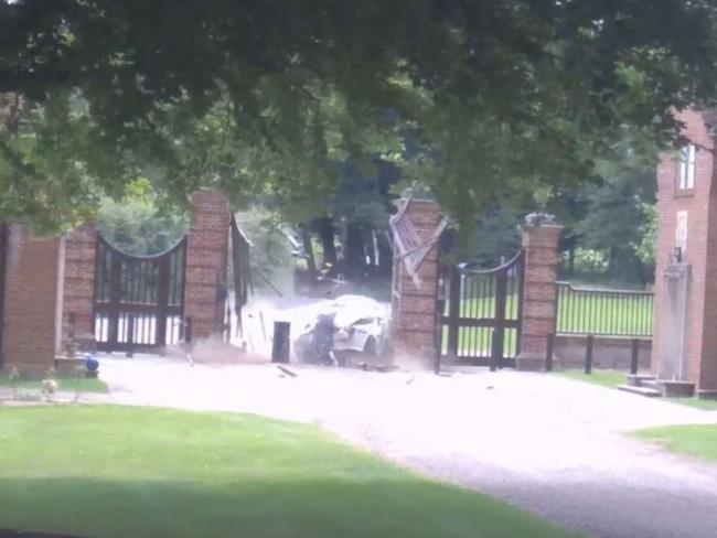 Footage showed Matthew Wootten smashing through the gate at Rishi Sunak's country house. Picture: CPS