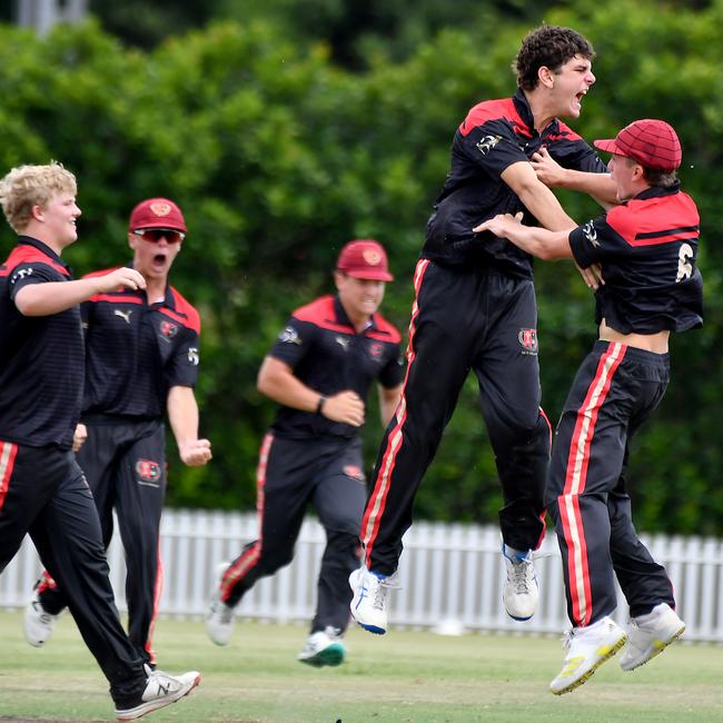 Terrace celebrate a win GPS First XI cricket between Terrace and Ipswich Grammar School Saturday February 1, 2025. Picture, John Gass