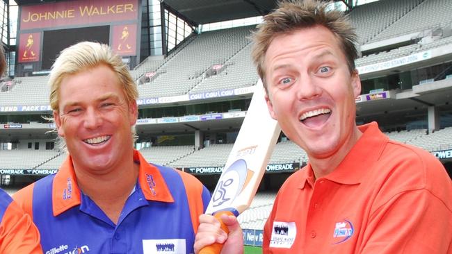 Longtime friends Shane Warne and James Brayshaw prepare for the charity Twenty20 cricket match back in 2007.