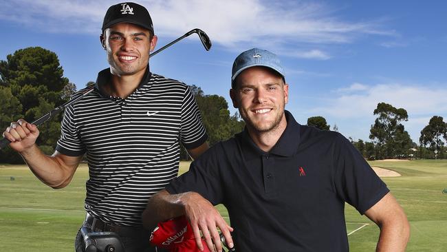 Amon and new recruit Watts enjoy a round at Kooyonga Golf Course. Pic: Sarah Reed
