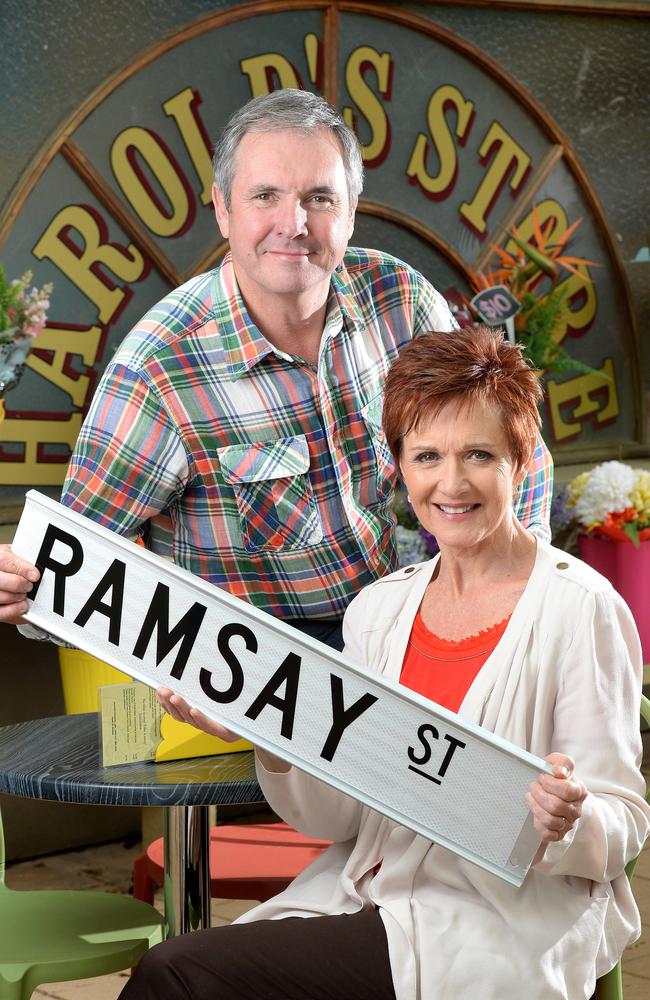 Fletcher with his co-star and on-screen wife, Jackie Woodburne. Picture: Steve Tanner