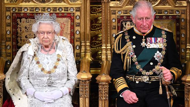 Queen Elizabeth II and Prince Charles during the State Opening of Parliament at the Palace of Westminster in 2019.