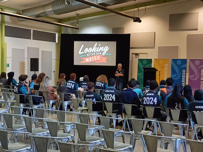 Roadsafe Goulburn Valley’s Bill Winters speaking to high school students about the importance of road safety.