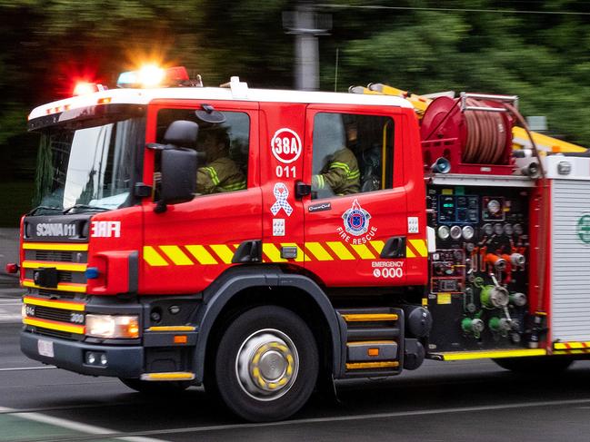 MELBOURNE, MARCH 2, 2022: Fire Rescue Victoria respond to a call on Queens Bridge St, Melbourne. Picture: Mark Stewart